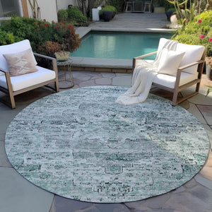 HomeRoots 8' Teal Blue and Pale Aqua Round Medallion Area Rug - Stylish, Washable, Indoor-Outdoor Charm! 622086