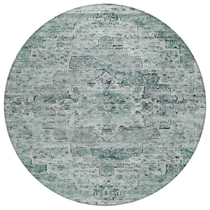 HomeRoots 8' Teal Blue and Pale Aqua Round Medallion Area Rug - Stylish, Washable, Indoor-Outdoor Charm! 622086