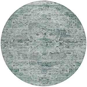 HomeRoots 8' Teal Blue and Pale Aqua Round Medallion Area Rug - Stylish, Washable, Indoor-Outdoor Charm! 622086