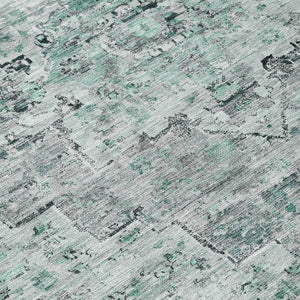 HomeRoots 8' Teal Blue and Pale Aqua Round Medallion Area Rug - Stylish, Washable, Indoor-Outdoor Charm! 622086