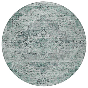 HomeRoots 8' Teal Blue and Pale Aqua Round Medallion Area Rug - Stylish, Washable, Indoor-Outdoor Charm! 622086