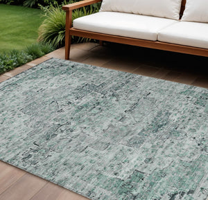HomeRoots 8' X 10' Teal Blue & Aqua Medallion Area Rug - Durable, Washable Design for Indoor & Outdoor Spaces 622087
