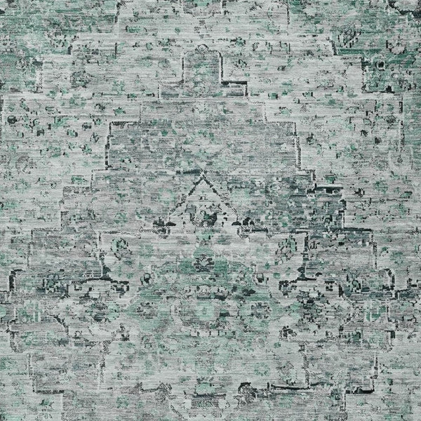 HomeRoots 8' X 10' Teal Blue & Aqua Medallion Area Rug - Durable, Washable Design for Indoor & Outdoor Spaces 622087