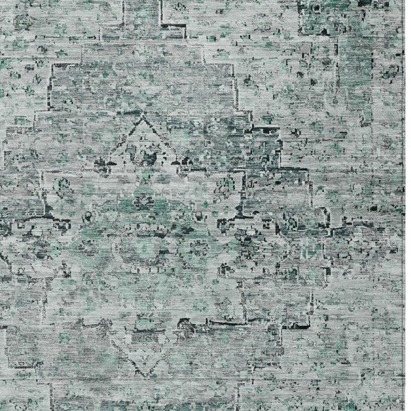 HomeRoots 10' Teal Blue & Pale Aqua Medallion Area Rug - Durable, Washable, Indoor/Outdoor Charm for Any Space 622089