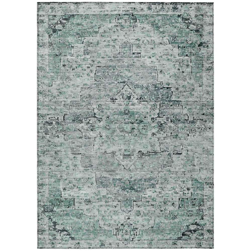 HomeRoots 10' Teal Blue & Pale Aqua Medallion Area Rug - Durable, Washable, Indoor/Outdoor Charm for Any Space 622089