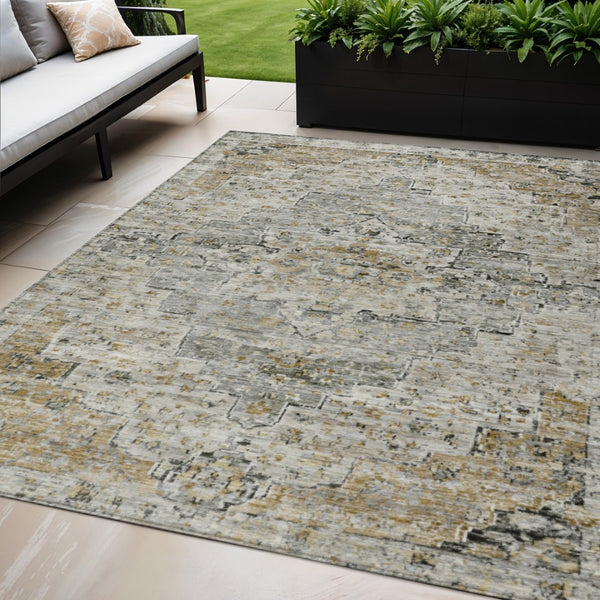 HomeRoots 5' X 8' Taupe & Beige Medallion Indoor-Outdoor Area Rug - Durable, Washable & Stylish Solution! 622091