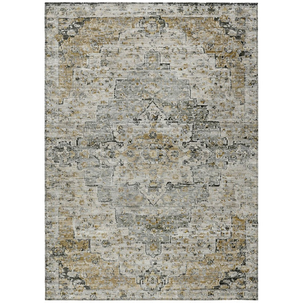 HomeRoots 5' X 8' Taupe & Beige Medallion Indoor-Outdoor Area Rug - Durable, Washable & Stylish Solution! 622091