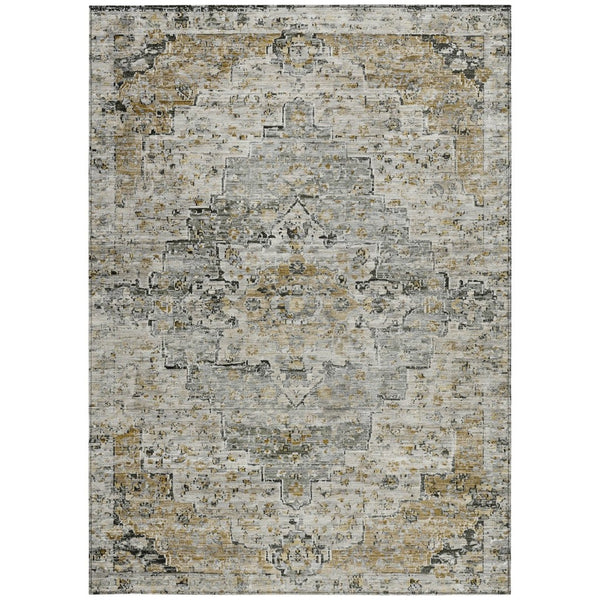 HomeRoots 5' X 8' Taupe & Beige Medallion Indoor-Outdoor Area Rug - Durable, Washable & Stylish Solution! 622091