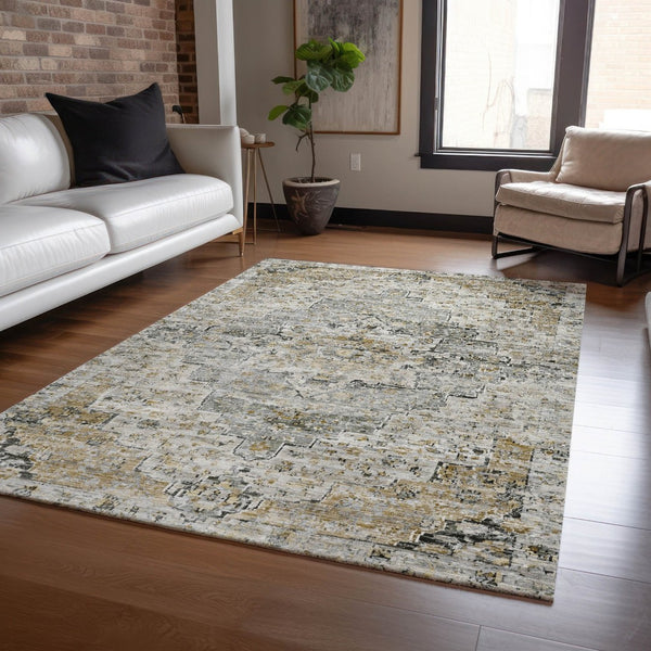 HomeRoots 5' X 8' Taupe & Beige Medallion Indoor-Outdoor Area Rug - Durable, Washable & Stylish Solution! 622091
