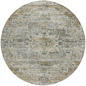 HomeRoots 8' Taupe and Beige Round Medallion Area Rug - Washable, Stain-Resistant, Indoor/Outdoor Versatility 622092