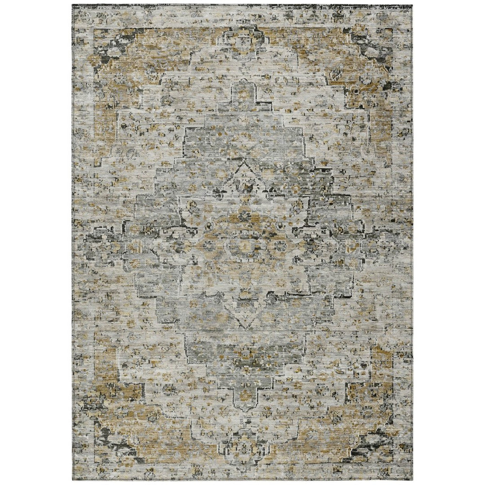 HomeRoots 8' X 10' Taupe And Beige Medallion Area Rug - Washable, Stain-Resistant for Indoor & Outdoor Use 622093