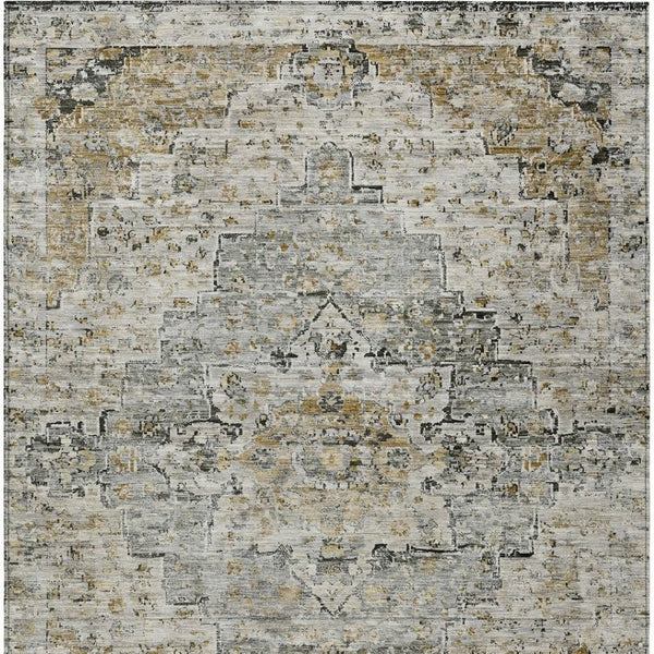 HomeRoots 10' Taupe and Beige Medallion Area Rug – Stylish Washable Indoor/Outdoor Rug for High-Traffic Spaces 622095