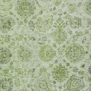 HomeRoots 5' Artichoke Green & Gray Damask Area Rug – Washable, Durable for Indoor & Outdoor Use, Chic Design 622097