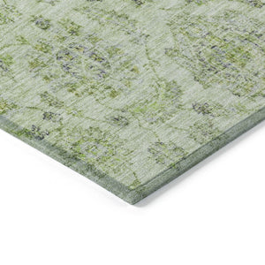 HomeRoots 5' Artichoke Green & Gray Damask Area Rug – Washable, Durable for Indoor & Outdoor Use, Chic Design 622097