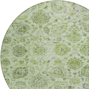 HomeRoots 8' Stylish Artichoke Green & Gray Round Damask Rug - Washable, Durable for Indoor & Outdoor Use! 622098