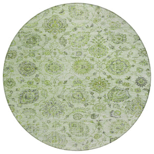 HomeRoots 8' Stylish Artichoke Green & Gray Round Damask Rug - Washable, Durable for Indoor & Outdoor Use! 622098