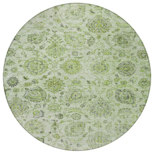 HomeRoots 8' Stylish Artichoke Green & Gray Round Damask Rug - Washable, Durable for Indoor & Outdoor Use! 622098