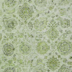 HomeRoots 8' X 10' Artichoke Green & Gray Damask Rug - Stylish, Washable Indoor/Outdoor Area for High-Traffic Use 622099