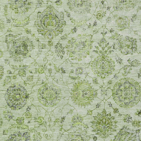 HomeRoots 8' X 10' Artichoke Green & Gray Damask Rug - Stylish, Washable Indoor/Outdoor Area for High-Traffic Use 622099