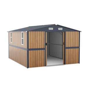 English Elm 10x12 Galvanized Steel Outdoor Shed with Lockable Entry Windows and Sloped Roof W1598S00032