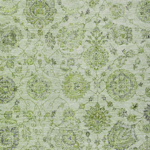 HomeRoots 9' X 12' Elegant Artichoke Green & Gray Damask Washable Area Rug for Indoor & Outdoor Use 622100