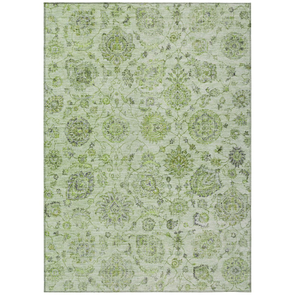 HomeRoots 9' X 12' Elegant Artichoke Green & Gray Damask Washable Area Rug for Indoor & Outdoor Use 622100