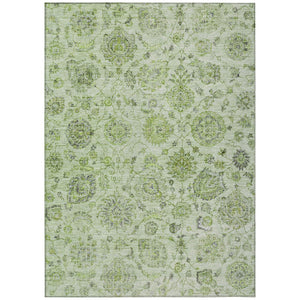HomeRoots 9' X 12' Elegant Artichoke Green & Gray Damask Washable Area Rug for Indoor & Outdoor Use 622100