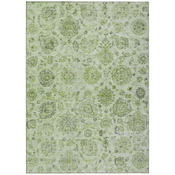 HomeRoots 9' X 12' Elegant Artichoke Green & Gray Damask Washable Area Rug for Indoor & Outdoor Use 622100