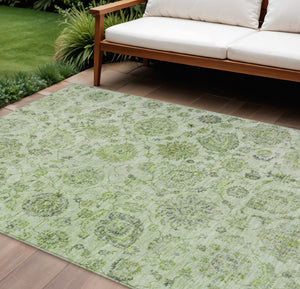 HomeRoots 10' Artichoke Green & Gray Damask Indoor/Outdoor Area Rug - Durable, Washable, Stylish Elegance 622101