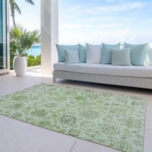 HomeRoots 10' Artichoke Green & Gray Damask Indoor/Outdoor Area Rug - Durable, Washable, Stylish Elegance 622101