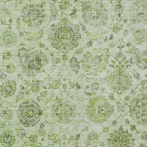 HomeRoots 10' Artichoke Green & Gray Damask Indoor/Outdoor Area Rug - Durable, Washable, Stylish Elegance 622101