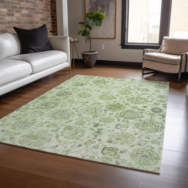 HomeRoots 10' Artichoke Green & Gray Damask Indoor/Outdoor Area Rug - Durable, Washable, Stylish Elegance 622101