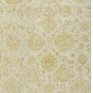 HomeRoots 5' Gold and Beige Damask Area Rug - Durable, Washable, Indoor/Outdoor Elegance for High-Traffic Spaces 622115