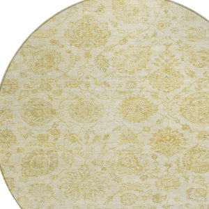 HomeRoots 8' Gold and Beige Round Damask Rug - Stylish Washable Indoor/Outdoor Area Rug for Easy Care & Durability 622116