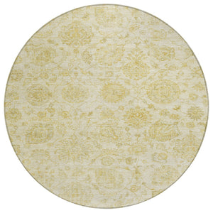 HomeRoots 8' Gold and Beige Round Damask Rug - Stylish Washable Indoor/Outdoor Area Rug for Easy Care & Durability 622116