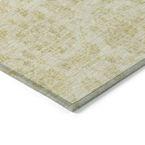 HomeRoots 8' Gold and Beige Round Damask Rug - Stylish Washable Indoor/Outdoor Area Rug for Easy Care & Durability 622116