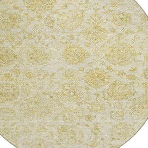 HomeRoots 8' Gold and Beige Round Damask Rug - Stylish Washable Indoor/Outdoor Area Rug for Easy Care & Durability 622116