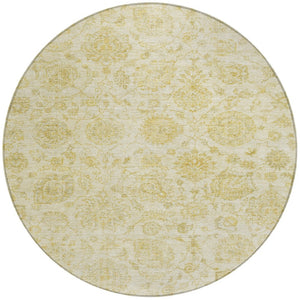 HomeRoots 8' Gold and Beige Round Damask Rug - Stylish Washable Indoor/Outdoor Area Rug for Easy Care & Durability 622116