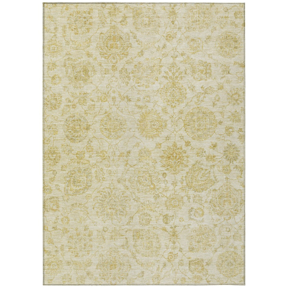 HomeRoots 8' Gold and Beige Damask Washable Area Rug - Elegant Indoor/Outdoor Design for High-Traffic Spaces 622117