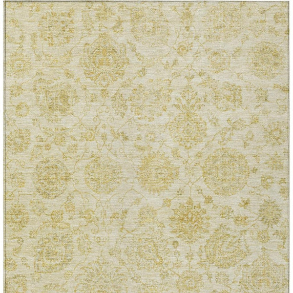 HomeRoots 9' Indoor Outdoor Area Rug in Elegant Gold & Beige Damask - Washable, Durable, Versatile Design 622118