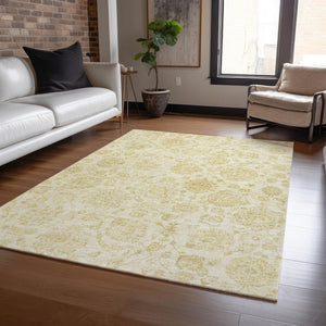 HomeRoots 9' Indoor Outdoor Area Rug in Elegant Gold & Beige Damask - Washable, Durable, Versatile Design 622118