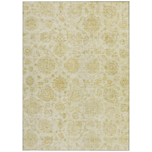 HomeRoots 10' Elegant Gold & Beige Damask Area Rug - Washable Indoor/Outdoor Design, Durable & Versatile! 622119