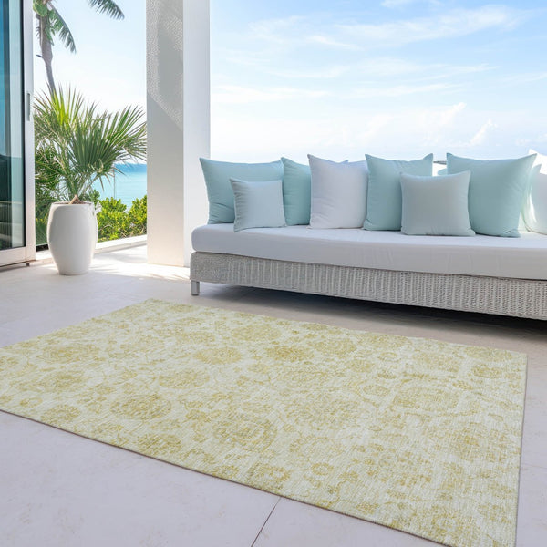 HomeRoots 10' Elegant Gold & Beige Damask Area Rug - Washable Indoor/Outdoor Design, Durable & Versatile! 622119