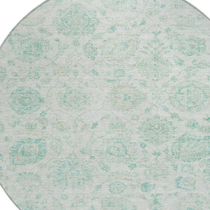 HomeRoots 8' Round Turquoise and Beige Damask Area Rug - Washable, Durable, Indoor/Outdoor Perfect for Any Space 622128