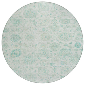 HomeRoots 8' Round Turquoise and Beige Damask Area Rug - Washable, Durable, Indoor/Outdoor Perfect for Any Space 622128