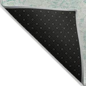 HomeRoots 8' Round Turquoise and Beige Damask Area Rug - Washable, Durable, Indoor/Outdoor Perfect for Any Space 622128