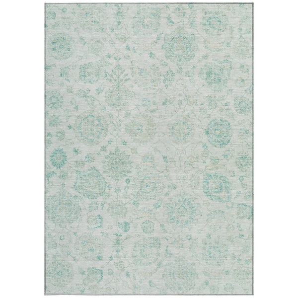 HomeRoots 8' X 10' Turquoise & Beige Damask Area Rug – Indoor/Outdoor, Washable, Stylish & Durable Design! 622129