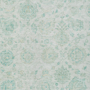 HomeRoots 9' Turquoise and Beige Damask Area Rug - Washable Indoor/Outdoor, Durable, Stain-Resistant Design 622130
