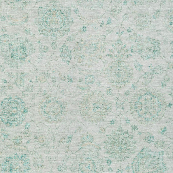 HomeRoots 9' Turquoise and Beige Damask Area Rug - Washable Indoor/Outdoor, Durable, Stain-Resistant Design 622130