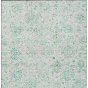 HomeRoots 10' Turquoise & Beige Damask Washable Area Rug - Elegant, Durable Design for Indoor & Outdoor Spaces 622131
